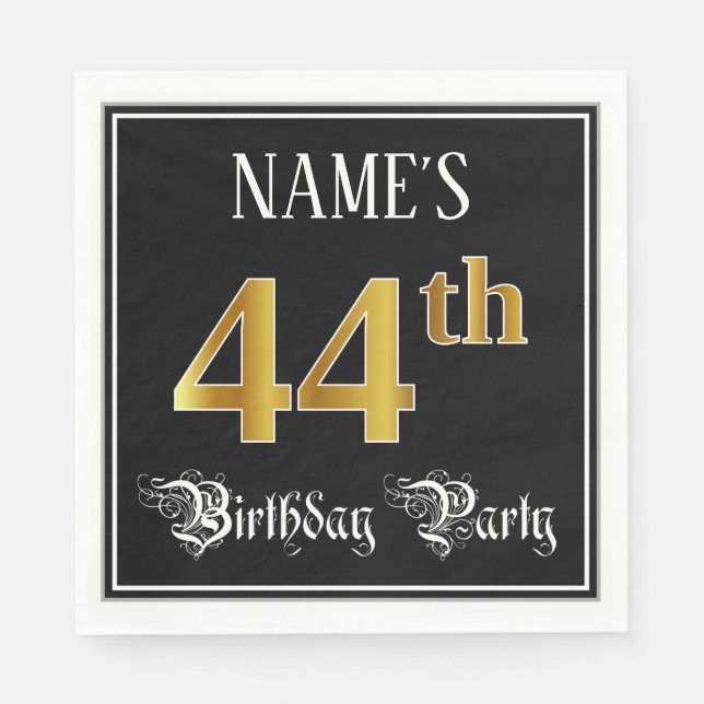 44th Birthday Party — Fancy Script, Faux Gold Look Napkin (Front)