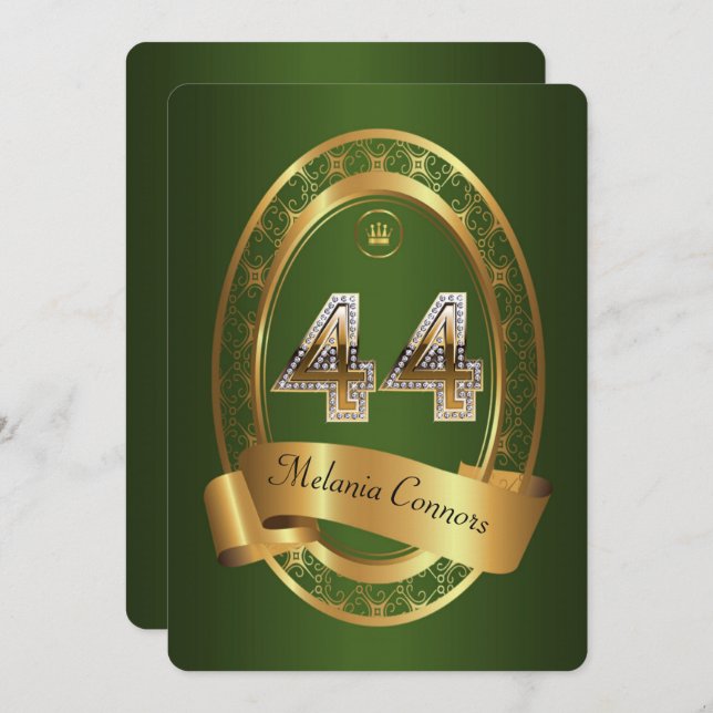 44th,birthday party woman man,elegant colour invitation (Front/Back)
