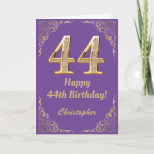 44th Birthday Purple and Gold Glitter Frame Card