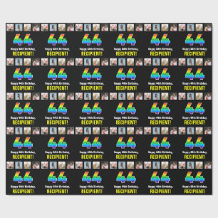 44th Birthday: Rainbow “44“; Custom Photos & Name Wrapping Paper