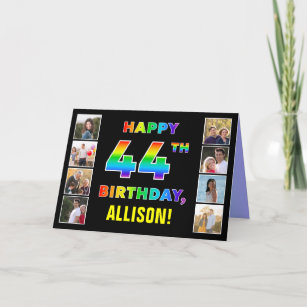 44th Birthday: Rainbow Text, Custom Photos & Name Card