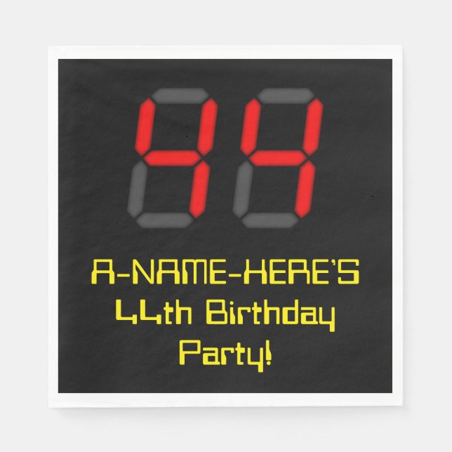 44th Birthday: Red Digital Clock Style "44" + Name Napkin (Front)