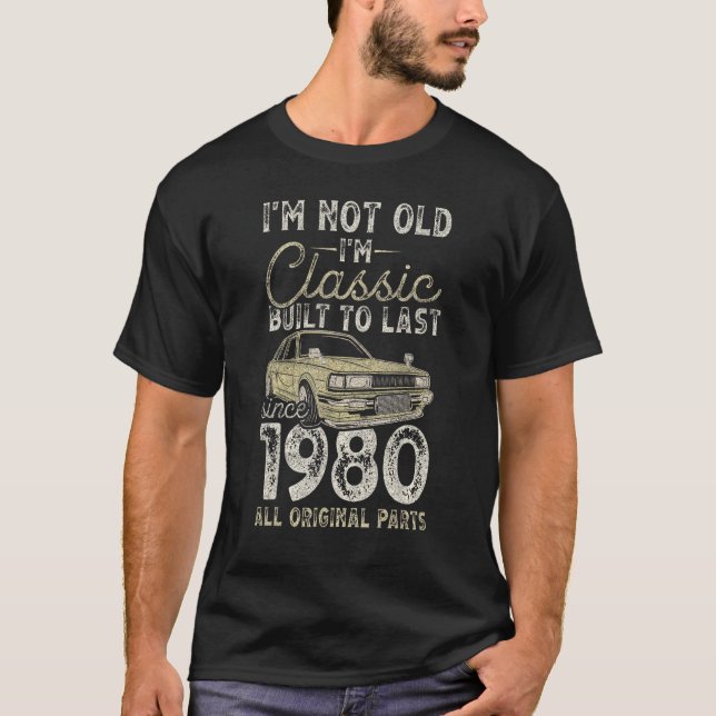 44th Birthday Since 1980 Classic Car 44 year old T-Shirt (Front)