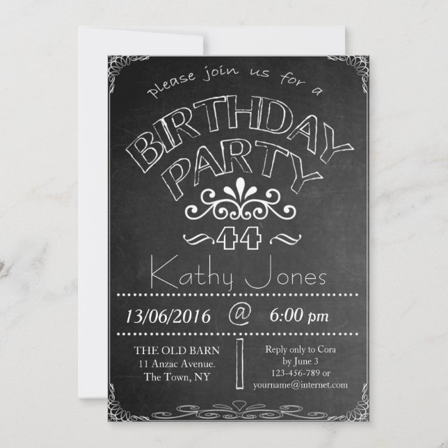 44th Chalkboard Birthday Celebration Invitation (Front)