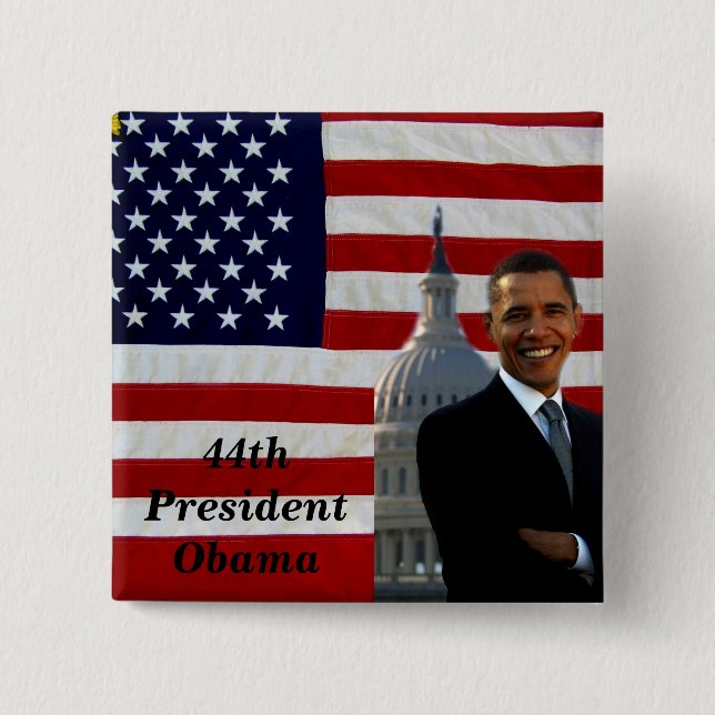 44th President Barack Obama_Button_by Elenne 15 Cm Square Badge (Front)
