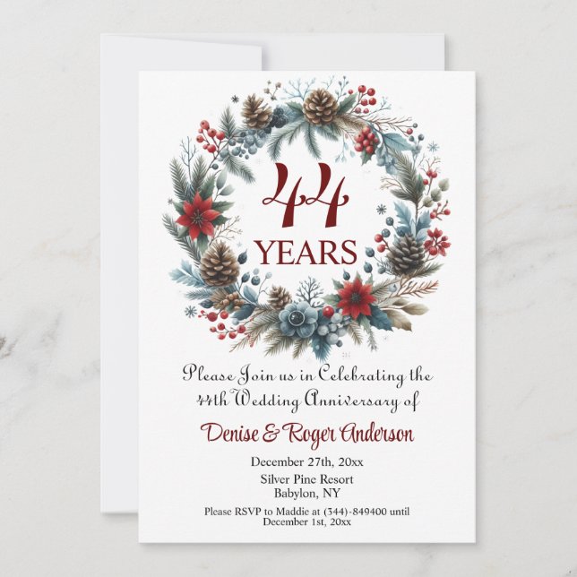 44th Wedding Anniversary Winter Invitation (Front)