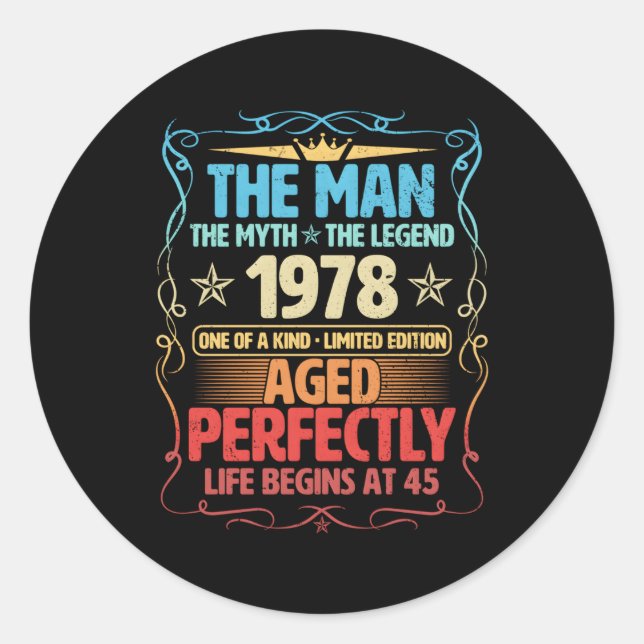 45 1978 Myth Legend 45Th Classic Round Sticker (Front)