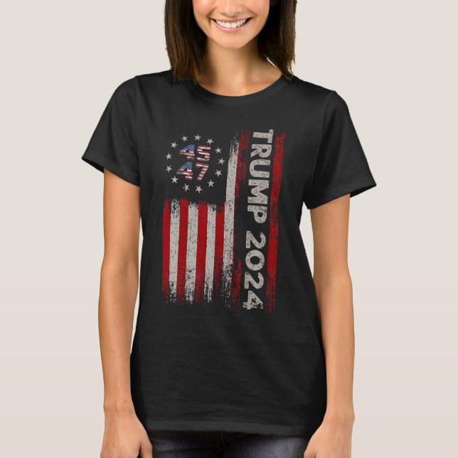 45 47 Trump 2024 American Flag 1  T-Shirt (Front)