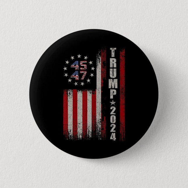 45 47 Trump 2024 American Flag  6 Cm Round Badge (Front)