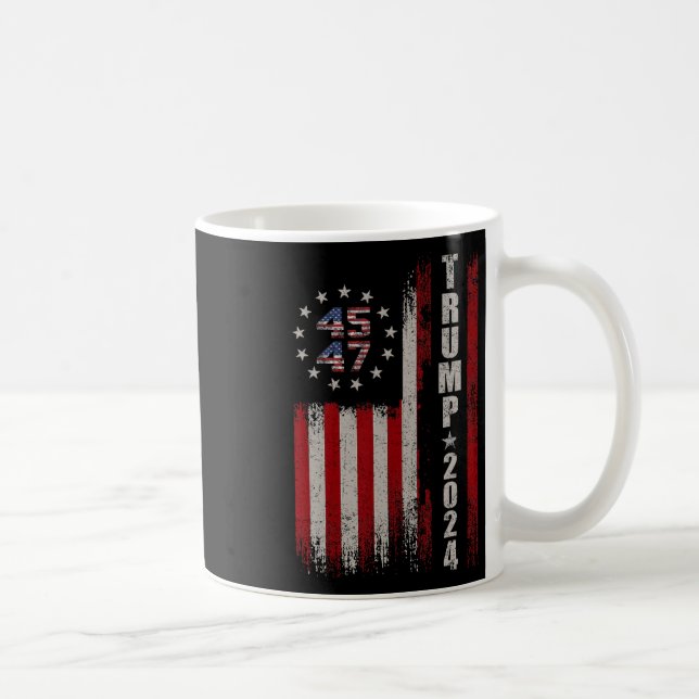 45 47 Trump 2024 American Flag  Coffee Mug (Right)