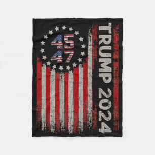 45 47 Trump 2024 American Flag  Fleece Blanket