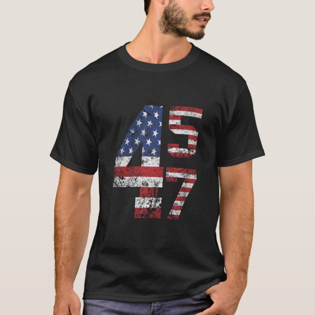 45 47 Trump 2024 American Flag T Shirt (Front)