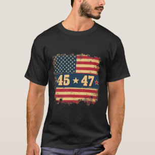 45 47 Trump President Vintage American Flag  T-Shirt