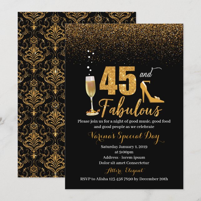 45 and Fabulous Birthday Invitation for Women (Front/Back)