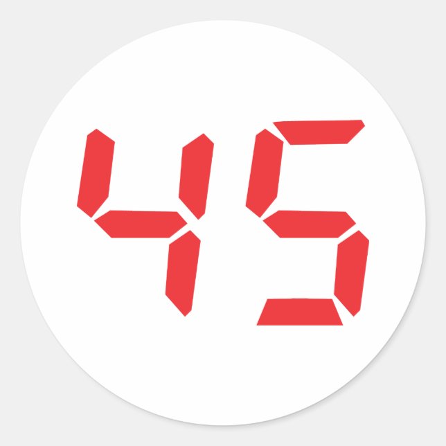 45 fourty-five red alarm clock digital number classic round sticker (Front)