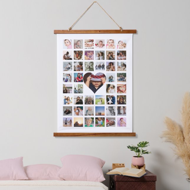 45 Photo Collage Personalised With Heart Hanging Tapestry (Bedroom)