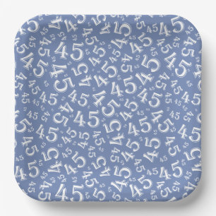 45 Random Number Pattern Blue/White Paper Plates