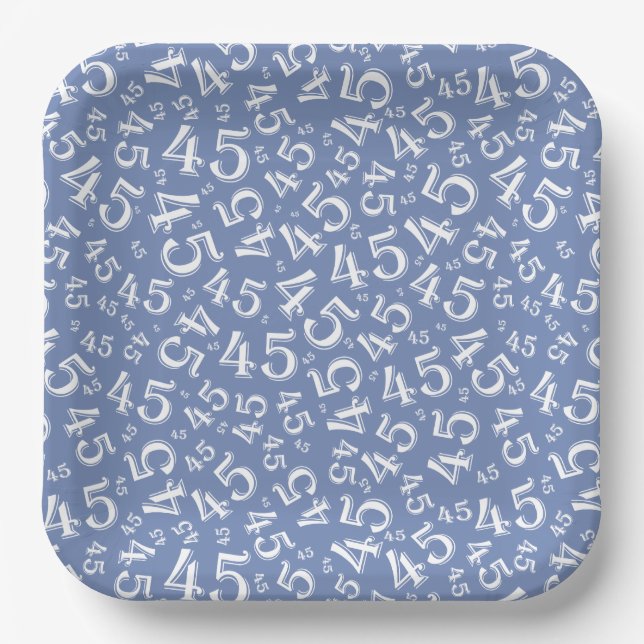 45 Random Number Pattern Blue/White Paper Plates (Front)