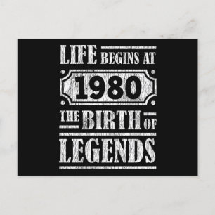 45 Year Old 1980 Birth Of Legend 45th Birthday Postcard