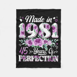 45 year old made in 1981 floral 45th birthday wome fleece blanket