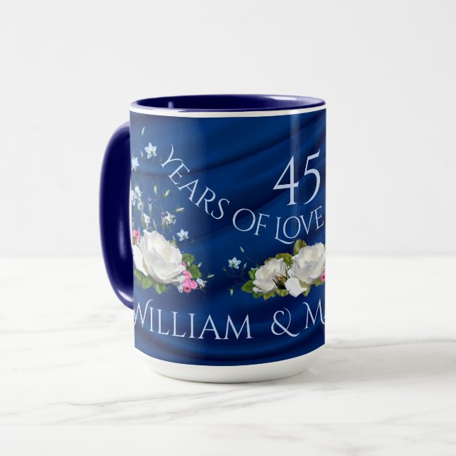 45 Years of Love Anniversary White Roses Custom Mug (Front Left)
