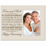 45 Years of Marriage Ivory Wooden Picture Frame<br><div class="desc">This stunning personalised photo frame is the perfect keepsake to commemorate a couple's 45th wedding anniversary. Laser engraved with the happy couple's names,  this beautiful frame is suitable to hang on a wall or on a tabletop.</div>