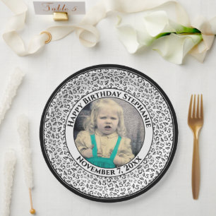 45 Your Photo Random Number Pattern Black/White Paper Plate