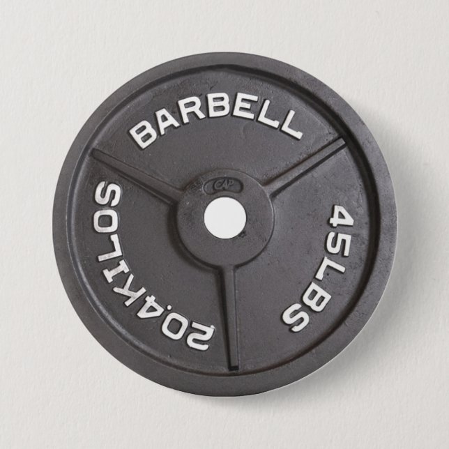 45lb Plate - Barbell 7.5 Cm Round Badge (Front)