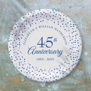 45th 65th Anniversary Love Hearts Confetti Paper Plate