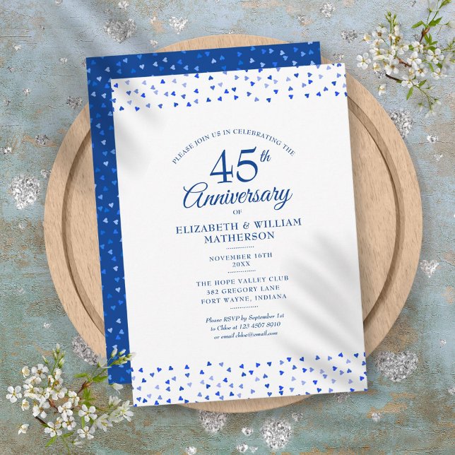 45th 65th Anniversary Sapphire Blue Love Hearts Invitation (45th 65th Anniversary Sapphire Blue Love Hearts Invitation)