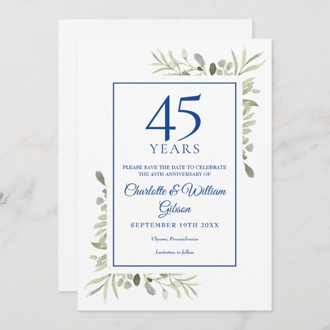 45th 65th Anniversary Save the Date Greenery Invitation (Front/Back)