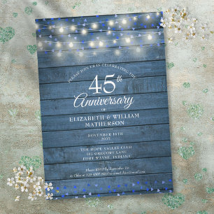 45th 65th Anniversary String Lights Wood Hearts Invitation