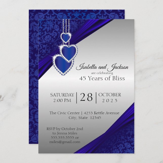 45th / 65th Sapphire Silver Anniversary Design Invitation (Front/Back)