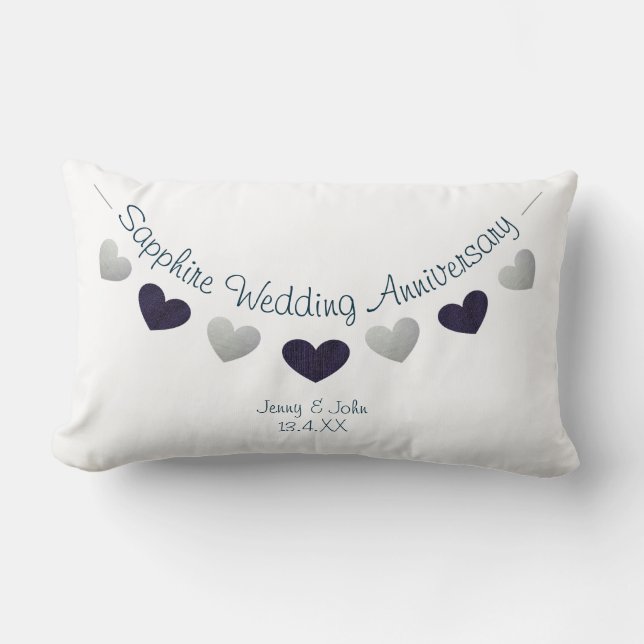 45th/ 65th sapphire wedding anniversary bunting lumbar cushion (Front)