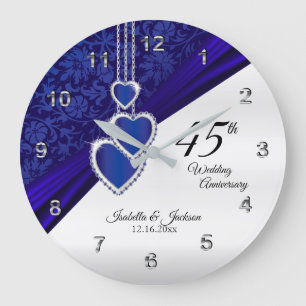 45th / 65th Sapphire Wedding Anniversary Keepsake Large Clock