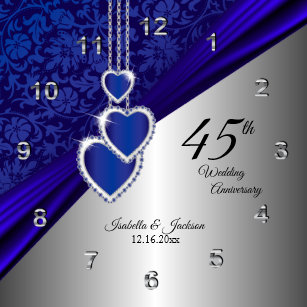 45th 65th Sapphire Wedding Anniversary Keepsake Square Wall Clock