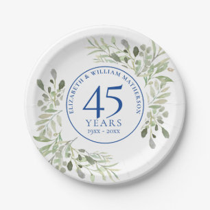 45th 65th Wedding Anniversary Greenery Paper Plate