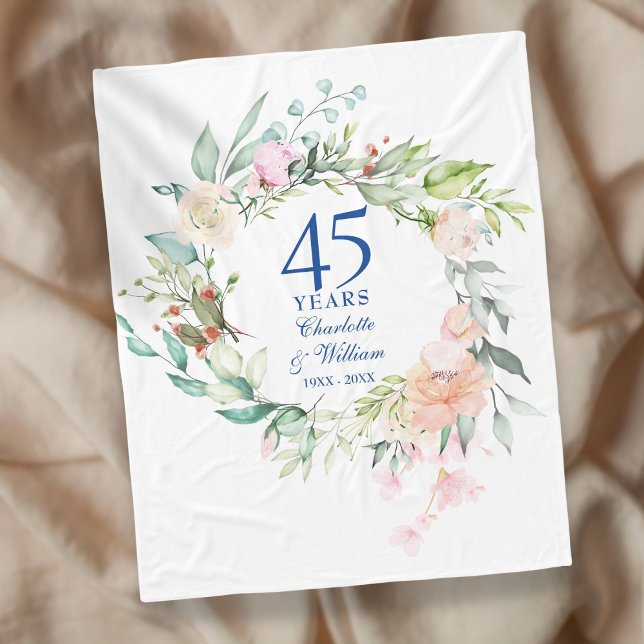 45th 65th Wedding Anniversary Watercolor Floral Fleece Blanket (45th 65th Wedding Anniversary Watercolor Floral Fleece Blanket)
