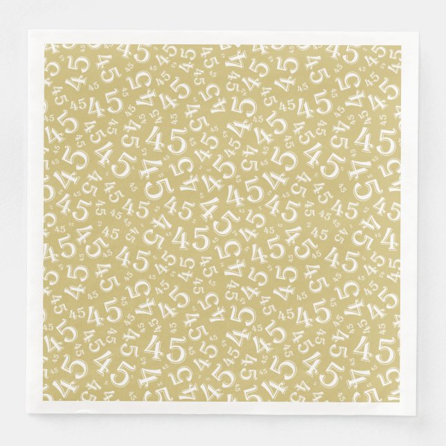 45th Age Random Number Pattern Gold/White Napkin (Front)