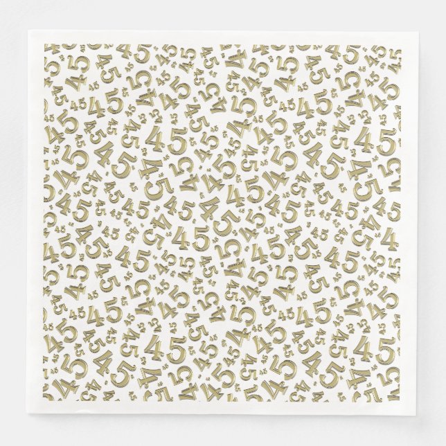 45th Age Random Number Pattern Gold/White Napkin (Front)