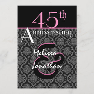 45th Anniversary Elegant Pink and Black Damask Invitation