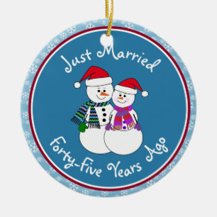 45th Anniversary Gift Fun Snow Couple Christmas Ceramic Ornament