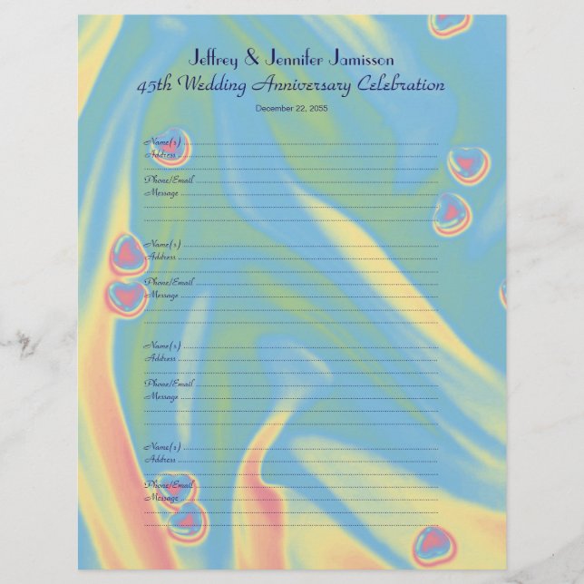 45th Anniversary Hearts Guest Book Sign-In Page (Front)