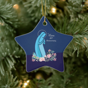 45th Anniversary of Religious Life Nun Pink Flower Ceramic Ornament