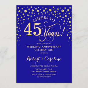 45th Anniversary Party - Sapphire Blue Gold Invitation