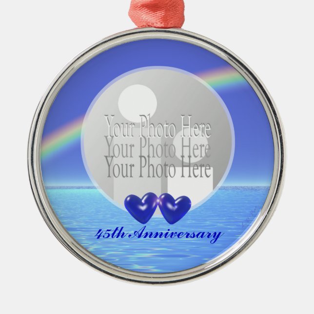 45th Anniversary Sapphire Hearts (photo frame) Metal Tree Decoration (Front)