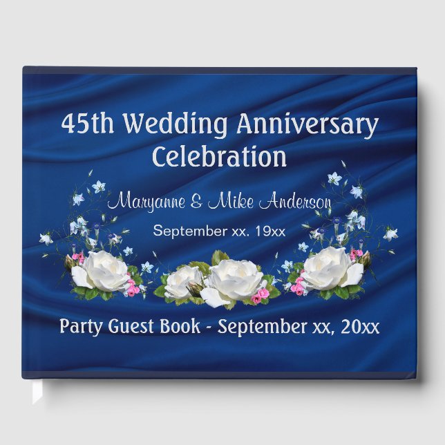 45th Anniversary Sapphire White Roses Custom Guest Book (Front)