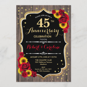 45th Anniversary - Sunflowers Rustic Wood Invitation