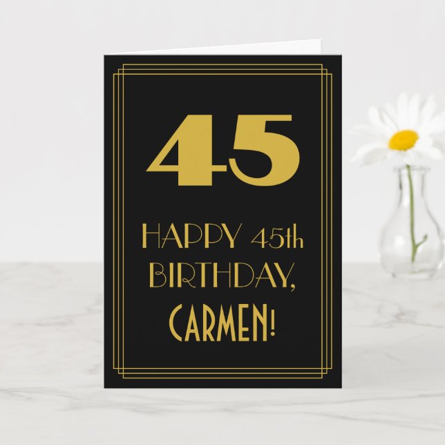 45th Birthday – Art Deco Inspired Look "45" & Name Card (Small Plant)