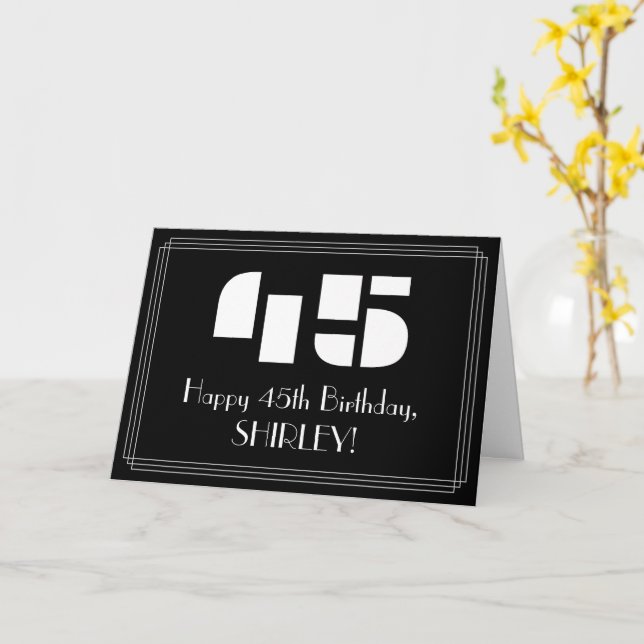 45th Birthday: Art Deco Inspired Look "45" & Name Card (Yellow Flower)